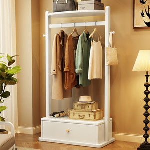 Porte-manteau sur pied en bois massif avec tiroir multifonctionnel pour chambre à coucher, porte-vêtements et accessoire de tête de lit - Product Image 3