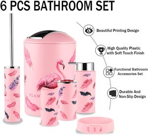 Ensemble d'accessoires de salle de bain Flamingo Design moderne, 6 pièces, écologiques, durables, pour la maison et l'<span class=keywords><strong>hôtel</strong></span>, faciles à nettoyer - Product Image 5