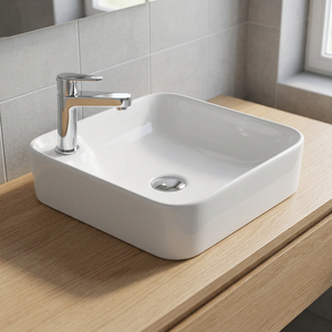 Lavabo carré en céramique moderne à poser sur comptoir, à prix abordable, pour salle de bain, équipement sanitaire - Product Image 3