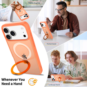 Sang trọng cam từ điện thoại di động Trường hợp iPhone 17 Pro Max trường hợp với vòng đứng da-cảm thấy Matte chống sốc điện thoại di động Trường hợp bìa - Product Image 3