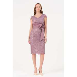 Elegant V-Neck Sheath Prom Dress With <b>Wrap</b> And Tie Satin Fabric Natural Waistline <b>Black</b> Color - Product Image 3