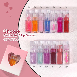 Ensemble de gloss à lèvres transparents en tube carré en forme de cœur, 3 pièces, huile à lèvres hydratante changeante de couleur pour femmes, maquillage - Product Image 2