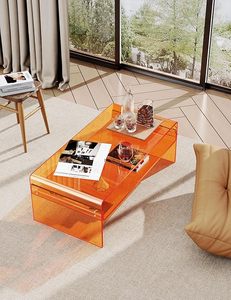 Meja Kopi Akrilik Oranye dengan Rak Penyimpanan Terbuka Organizer Lucite Persegi Panjang Transparan untuk Rak Pajangan Ruang Tamu - Product Image 3