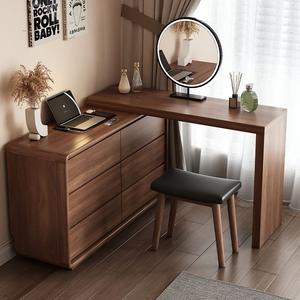 Commode à 6 tiroirs en bois massif contemporain, coiffeuse tout-en-un, table de chevet, armoire de rangement, table de maquillage - Product Image 4