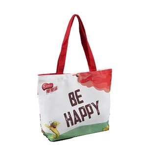 Borsa Tote in tela di cotone con Logo personalizzato con Design natalizio riciclato eco-compatibile con borse a cerniera