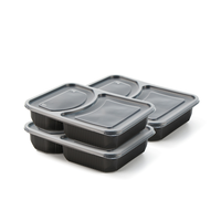 Barquettes alimentaires jetables en plastique à 2 compartiments noires pour la préparation de repas à emporter et la restauration rapide