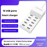 Stasiun Pengisian Daya USB Pintar 10 Port 50W Pengisi Daya USB Multi Port untuk Desktop, Ponsel, Studio Siaran Langsung, dan Lainnya