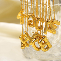 Collier pendentif lettre initiale alphabet en acier inoxydable plaqué or 18 carats, style ballon épais, 26 lettres, pour femmes et jeunes filles - Vente chaude