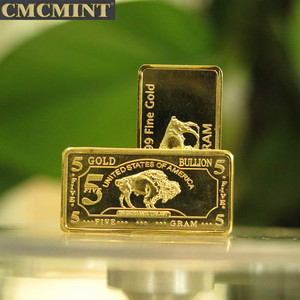 24K mạ vàng đồng thau Mỹ tiền xu vàng 5 <span class=keywords><strong>gram</strong></span> 100 Mills Vàng trâu thanh vàng thỏi - Product Image 4