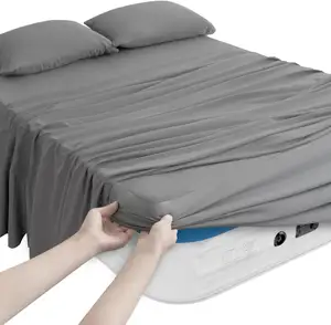 Sheet Set for Air Mattress 4 Piece Deep Pocket Up to 24 Inches Soft Breathable Size with Extra Grey fitted sheet flat
