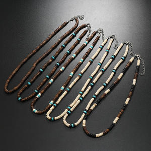<span class=keywords><strong>Collier</strong></span> en perles turquoise de coquillage de noix de coco vintage pour femmes hommes Simple <span class=keywords><strong>Surf</strong></span> Resort clavicule chaîne géométrique bijoux accessoires - Product Image 1