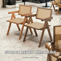 Fauteuil en rotin tressé en bois massif de style nordique rétro Royal Union-1012, chaise de salle à manger moderne pour chambre à coucher