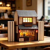 Kit de puzzle en bois 3D DIY pour coin lecture avec lumière LED, maison miniature de style japonais à porte coulissante