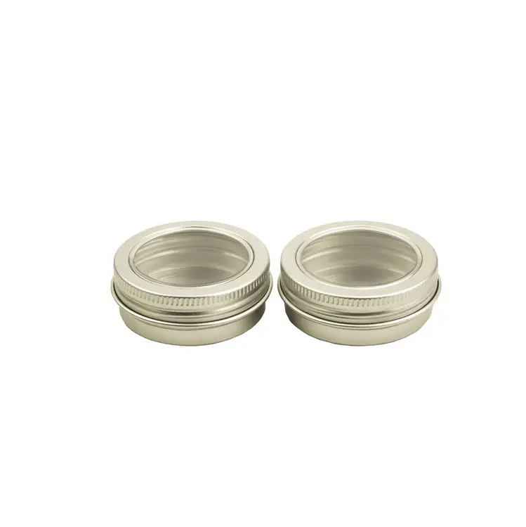 Custom 10Ml 15Ml 20Ml Cadeau Verpakking Zilver Aluminium Bus Rond Blikje Met Raam