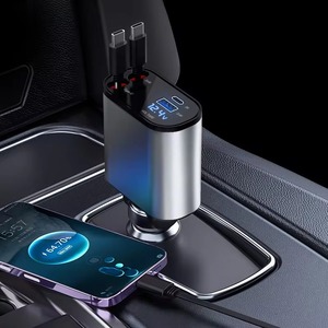 Intrekbare Autolader, 4 In 1 Snelladende Autolader <span class=keywords><strong>120W</strong></span>, Intrekbare Kabel En 2 Usb-Poorten Autolader Adapter Compatibel - Product Image 5