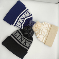 100% Acryl Jacquard gestreepte pompon beanie, op maat gebreide wintermuts met logo voor unisex buitengebruik