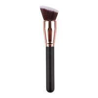 Pinceau Fond de Teint Angulaire avec Virole Or Rose, Manche Noir et Rose Deux Couleurs, Pinceau Maquillage Liquide BB Crème Individuel