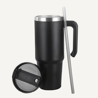 Gobelet isotherme en acier inoxydable 304 à double paroi grande capacité avec poignée et couvercle à paille pour voiture, vente en gros