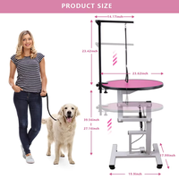 Station de toilettage ronde moderne pour animaux de compagnie, design élégant avec poteau en acier inoxydable pour le toilettage et les soins de base