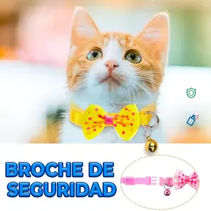 Elegante Collar para Gato Azul con Lazo de Lunares y Campana, Material de Poliéster, Cierre de Hebilla, Talla Pequeña, para Todas las Estaciones, para Gatos - Product Image 6