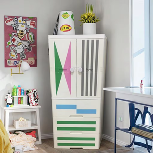 <span class=keywords><strong>Armoire</strong></span> moderne en plastique avec 2 tiroirs et 3 étagères pour le rangement des vêtements dans la chambre et le salon conçue pour les adolescentes - Product Image 2