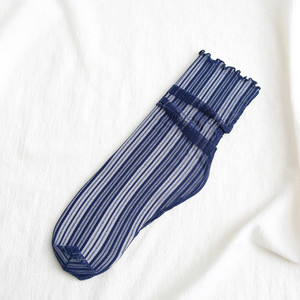 2025 Style japonais été volants manchette <span class=keywords><strong>Semi</strong></span> Transparent maillé Ultra mince métallique paillettes rayé brillant miroitant chaussettes pour les femmes - Product Image 6