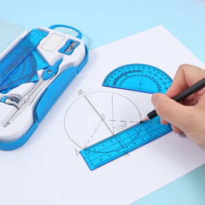 Ensemble de géométrie 8 pièces : Compas et rapporteurs en métal pour le <span class=keywords><strong>dessin</strong></span> de précision, avec étui de rangement - Product Image 2