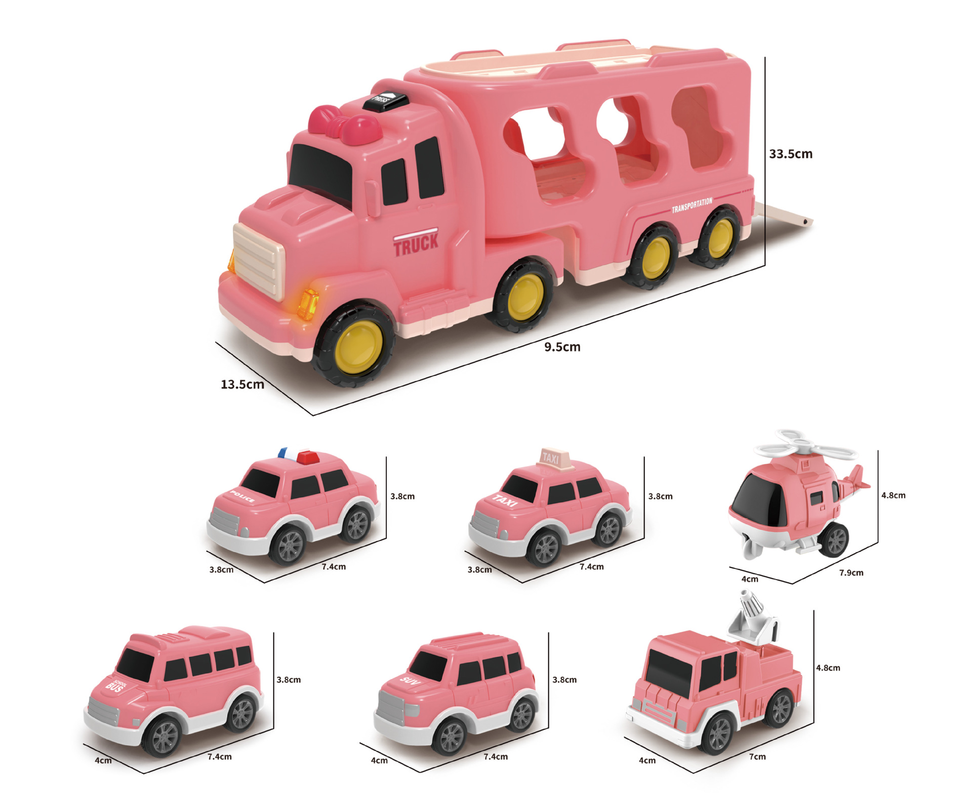 [Coche de almacenamiento Rosa] 1 carro 6 coche pequeño-caja de color
