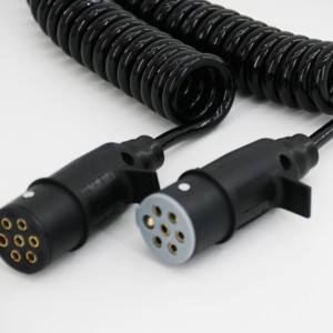 New 7-Way Coiled Cable for Truck Trailers Seven Core <b>Electrical</b> <b>Wire</b> with Spring Guard and Connector - Product Image 2