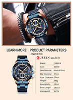 Montre-bracelet à quartz de luxe pour homme Curren 8355, étanche, chronographe, avec boîte