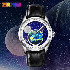 Montre à quartz en acier inoxydable et cuir véritable avec logo OEM personnalisé, étanche 3ATM, design unique sur le thème de l'espace, pour hommes - Product Image 1