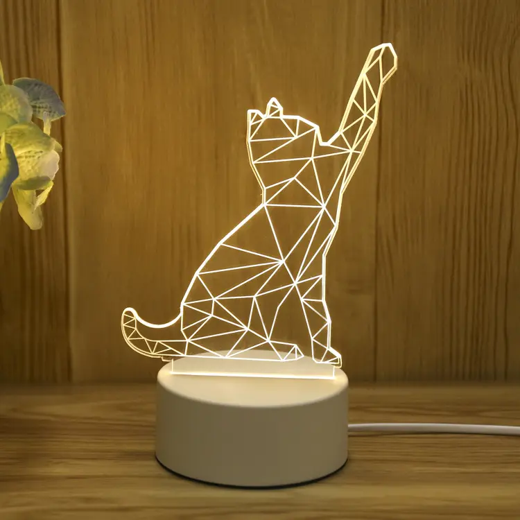 Lampu Malam Kucing Led 3d Model Kucing Imut Pabrikan Lampu Lampu Malam Kucing Akrilik untuk Dekorasi Pesta Lampu Malam 3 D