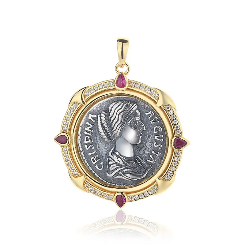 Fine Jewelry Wholesale Personalized 925 Sterling Silver Coin Roman Queen Necklaces For Women