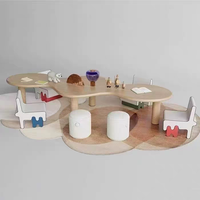 Table enfant style crème pour bibliothèque de maternelle, mobilier multifonctionnel avec blocs de construction et bureau et chaise de lecture