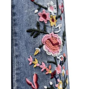 Jeans amples pour femme, broderie florale personnalisée, taille haute, en denim, style décontracté, haute couture OEM - Product Image 6