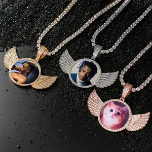 Custom Memory Photo Frame Medallions Necklace&Pendant in silver With Tennis Chain Hip Hop Jewelry Personalized Cubic Zircon Gift