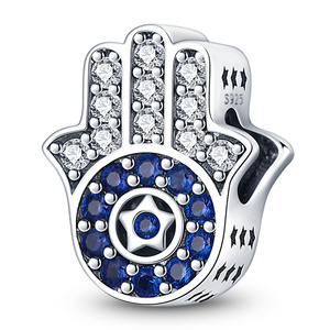 Pulseira de Cruz de Tungstênio Banhada a Prata com Amuleto Mão de Fátima e Contas Olho do Diabo, Acessórios DIY para Joias - Product Image 2