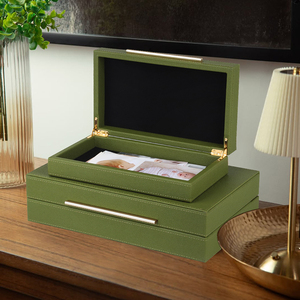 Juego de 2 cajas de joyería de cuero sintético verde <span class=keywords><strong>oliva</strong></span>, cajas decorativas, caja de recuerdo de anidación grande, organizador de joyas - Product Image 3