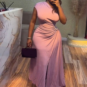 Robe asymétrique élégante à col asymétrique, volants et clous, taille ajustée, longueur irrégulière, nouvelle collection été 2026 pour femme - Product Image 2