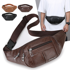 JINGPIN Men's Waist Bag Multi-Functional PU Fanny Pack Dark Brown Crossbody Bag For Outdoor Travel And Business Use - Product Image 1