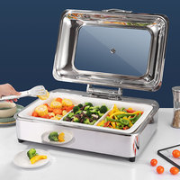 Chauffe-Plats Rectangulaire de Luxe en Verre Argenté et Acier Inoxydable 9L pour Buffet, Réchaud à Gaz Professionnel pour Traiteur