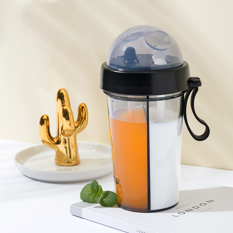 Nieuwe Hot 420Ml 16Oz Dual-Gebruik 2 Drankjes In Een Cup Afgegeven Twee Rietjes Plastic Waterfles voor Gym Sport Outdoor