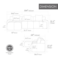 Canapé modulaire sectionnel en forme de L, surdimensionné, 3 places, convertible, capitonné, avec assise profonde