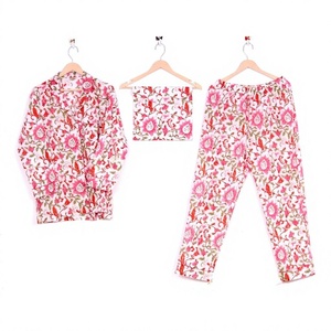 Ensemble de pyjama en coton à manches longues pour femme, imprimé floral, longueur intégrale, doux, décontracté, taille mi-haute élastique - Product Image 1