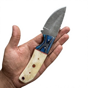 Couteau de chasse et de camping à lame fixe en acier Damas, avec manche en bois et os, personnalisable - Product Image 3