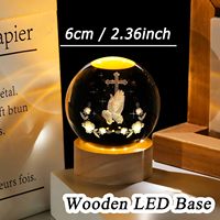 Bola Doa Kristen Kristal 3D Buatan Tangan dengan Alas Kayu LED, Desain Salib Kaca, Hadiah Unisex, Dekorasi Rumah, Lampu Malam