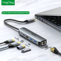 Concentrador 5 en 1 con entrega de energía de 100W RJ45 Gigabit 2 puertos de datos USB 3,0 A compatibles con iPhone 16 Pro Max XPS Lenovo