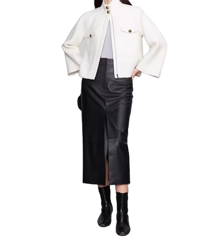 3405 Hot Sales High Waisted Black Split Straight Style Sexy Women Genuine Leather Long Skirt