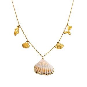 Gold Rimmed <b>Seashell</b> <b>Necklace</b> 18K Zinc Alloy Conch Pendant Ocean Theme Summer Jewelry Set - Product Image 5