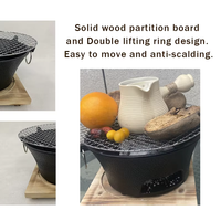 Barbecue au charbon de bois multifonctionnel en fonte IKW - Poêle à barbecue de table portable avec base en bois massif pour le camping, les pique-niques, la cuisson à domicile
